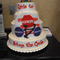 "cycle To Stop The Cycle" Cake I made and donated this cake to our community fundraiser to stop the cycle of abuse. It was a lot of fun to cheer on the riders! White and...