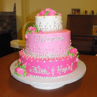 Twins Baby Shower Cake baby shower cake for twins, faith and hope! top: choc cake, middle: white with white chocolate ganache filling, bottom: choc cake with...