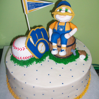 Milwaukee Brewers Cake Cake for 30th birthday. Gumpaste/fondant character and decorations. Buttercream frosting.