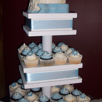 Cupcakes And Mini Cake Cakes and cupcakes for my son's baptism. Small, 6" cake on top with fondant decorations and buttercream frosting. Chocolate and...