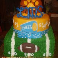 Sports Banquet I made this cake for our schools Spots Banquet. I made a layer for all three sports that attended. Football, Cheerleading, and Basketball...