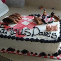 Famous Daves 'booth Cake' This was for our pinic. Chocolate & Yellow cake with butter cream frosting. Chocochip were added in filling and around the edges