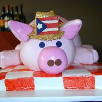 Pig Roast Cake - Front View Cake for my neighbor's pig roast. Thanks to Krabbykatie for letting me borrow her design!Red velvet cake with buttercream and cherry...