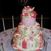 Music Theme Bat Mitzva Cake Music theme cake inspired by Freeds Bakery Las Vegas. Pink & Green fondant accents over buttercream. Guitars are fondant covered sugar...