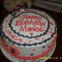 Dsci0479.jpg Strawberry cake with bc. The sides of the cake were inspired by jenncowin...and of course the ribbon by Cakery!