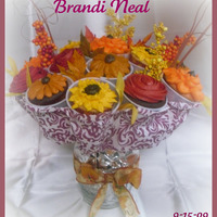 Fall Cupcake Bouquets Fall Cupcake Bouquet 18- Chocolate, White & Strawberry lemonaide CupcakesButtercream Icing Flowers , Silk leaves and arrangment filler....