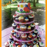 Ivy's 1St Birthday Cupcake Tower Ivy's 1st Birthday Cupcake Tower5" White Smash Cake and40 Mini & 30 Regular White & Chocolate CupcakesAll Buttercream...