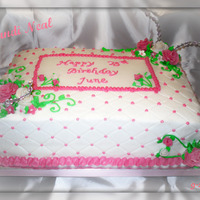 Quilted 75Th Birthday Happy 75th Birthday June11*15 White Sheet Cake Double Layer, Buttercream IcingQuilted Side with Ruffle Boarder, Gumpaste Flowers, Wired...