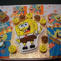 Sponge Bob Square Pants Cake I made this for my grandson, Chase. There wasn't room to write his name and age on the cake so I made cupcakes and put it on them....