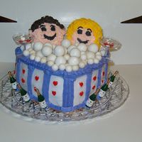 Hot Tub Anniversary Celebration I made this cake for our 20th wedding anniversary. It's two heart layer cakes with butter cream icing. The heads are 2 small round...