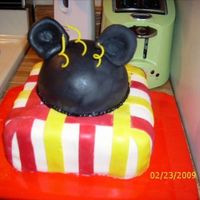 Mickey Mouse covered the whole cake with fondant. the ears are styrofoam covered in layers of fondant to get the size I wanted. This was the first time...
