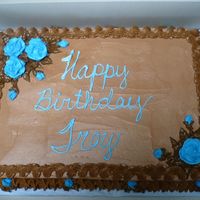 Chocolate Birthday Cake/blue Roses For a surprise birthday for my aunt and uncle - his was chocolate with chocolate BC and blue roses.