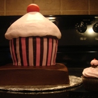 Happy Birthday Cupcake Large cupcake is chocolate cake and the square stand is yellow cake. All covered in buttercream. I cupcakes are chocolate with a mini...