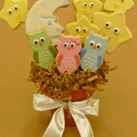 Owls, Moon And Stars Cookie Bouquet I got the inspiration for the little owl cookies from a yahoo search and was really pleased with how they came out. I snapped the photo...