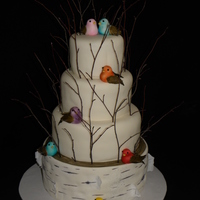 Rustic Wedding An 11, 9, 7, 5. All fondant. Fondant birds. Real twigs(dipped them in canning wax to seal out anything that may contaminate the cake). 11...