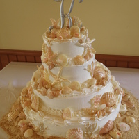 Seashell Wedding Cake All 171 shells and stars are Ghiradeli Chocolate which is individually painted. For 160 guest.