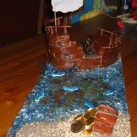 Pirate Ship Cake This was a pirate ship cake for son's 6th birthday. Had problems with the fondant, too crumbly, so added glycerine and more...