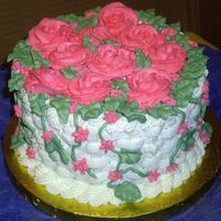 Basket Of Roses 6" round banana cake with white chocolate almond buttercream icing