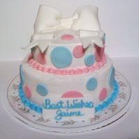 Pink & Blue Baby Shower This cake was for a co-worker who is pregnant and did not want to know the sex of the baby. It is white buttercream, pink and blue fondant...