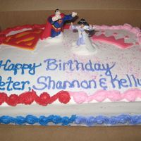 Superman Vs. Princess! This cake was for a customer who was celebrating her husbands, and nieces birthday on the same day. So, I did what they both like the most...