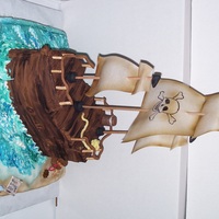 Pirate Ship Ship is made out of cake carved then covered in butter cream and fondant. The sails are made of rice paper