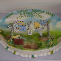 Clothes Line Pole This cake is easy to make for both a boy or girl. Just change color of clothes on the line. Butter cream covered then airbrushed. Clothes...