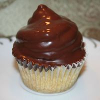 Hi Hat Cupcake Vanilla cupcake with marshmallow icing, dipped in chocolate....yum!