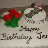 Birthday Cake - First Gumpaste Flowers For a friends girlfriend, who was celebrating her birthday as well as finishing a marathon. Not easy to incorporate the two of them. Her...