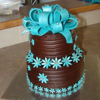 My 10 Yr Olds Bday Cake Chocolate cake with maraschino cherries inside.Tthis was just playing around, my daughter picked the colours. Flowers are gumpaste (1st...