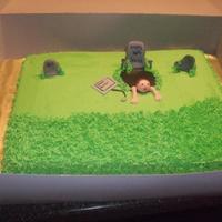 Over The Hill 40Th B-Day Cake was done for on of my husbands co-workers.They work in comptuers so i placed a computer screen and a mouse next to the guy falling...