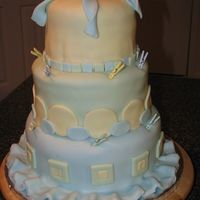 Tiered Baby Shower Cake Fondant covered baby shower cake, strawberry, yellow and chocolate cake flavors.
