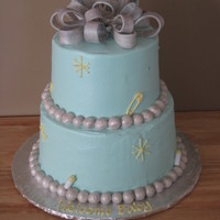 Baby Shower Silver and blue themed baby shower cake