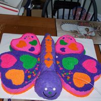 256.jpg I used the 12 inch wilton heart for hte top wings, and an 8 inch heart pan for the lower wings. 12 cups of rice crispy treats make up the...