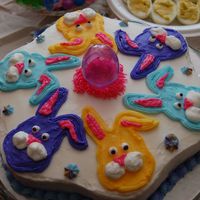 Easter Bunnies wilton snowflake pan, wasc cake with bc and a plastic egg stolen from my dd's stash of eggs!