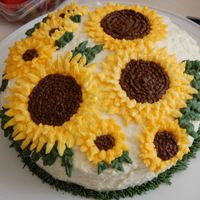 Sunflowers Lush and creamy coconut frosting, decorated with bc sunflowers for my g-ma's bday