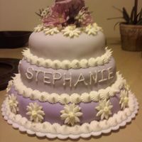 Stephs Birthday This was a cake I made for my cousins birthday. Her favorite color is purple. Its a devils food cake, tri-color purple fondant and gumpaste...