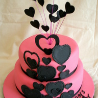 Pink & Black Engagement Cake Hearts made from mexican paste. I loved this cake when it was finished