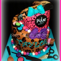 Pulse Beauty Academy Graduation Cake Hand painted details. Hair dryer was RKT the rest is all fondant decorations.