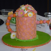 Whimsical Gardens cake dummie, all fondnat accents,dasies made with daisie maker and other flowers with cutters. this cake was for the oklahoma sugar art...