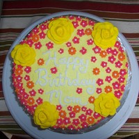 Flower Cake Royal Icing flowers with basketweave sides.