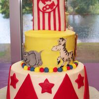 Circus Based on many of the photos here on CC, thank you. Buttercream icing, fondant animals were cut out and painted, triangles and stars are...