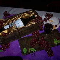 Wine Lover Cake Plastic Wine Glass Filled With Purple Gel. Gumpaste Leaves, Grape Vine, Plate, Napkin, Crackers & Brie. Real Grapes. Real Wine Bottle...