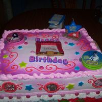 High School Musical hsm cake. handmade fondant stars. pink m&m candies. whip icing