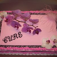 American Cancer Society/birthday Cake a friend gave up her 15th b-day party to raise money for cancer research, so i did a 1/2 cancer 1/2 birthday cake for her. Real orchids,...
