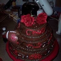 Oklahoma Sooner Cake The Bride Wanted The Cake To Look Like A Football Was Thrown Into The Side Of The Groom's Cake. Silver Dragee's, Fudge...