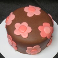Flower Mini Cake Mini cake covered in Fondarific chocolate fondant with buttercream flavored fondant flowers.