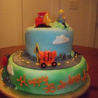 Bob The Builder Two tier fondant w/ store bought figures and Oreo "dirt'