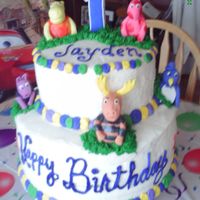 Jayden's Birthday Cake All Marble with Butter Cream filling and Frosting. Fondant and gumpaste mixed figures