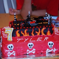 Motorcycle Cake I made the bottom layers from a 9x13 pan and the top from a loaf pan. i used a can of black frosting for the top layer and decorated with...
