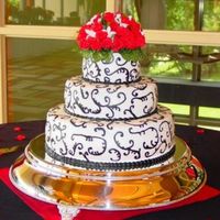 Black And White Wedding Cake Buttercream icing with black design . I do the black design and let it crust a little and then go over with a Viva towel and it looks like...